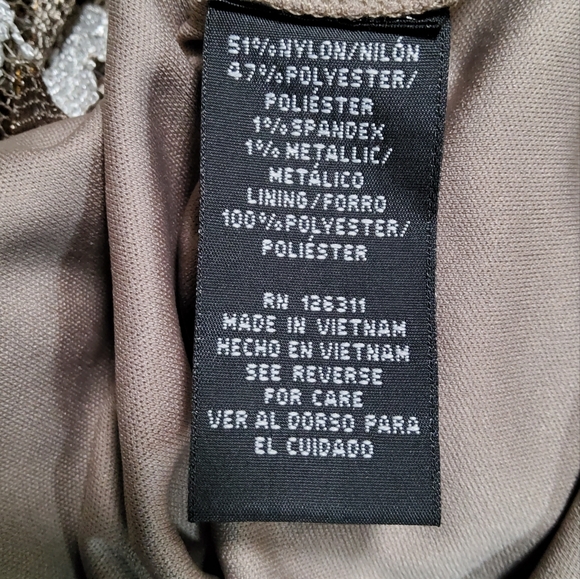 Ronni Nicole Taupe/Ivory/Gold Embroidered Chevron Print Sheath Dress Size 14 - Picture 9 of 9